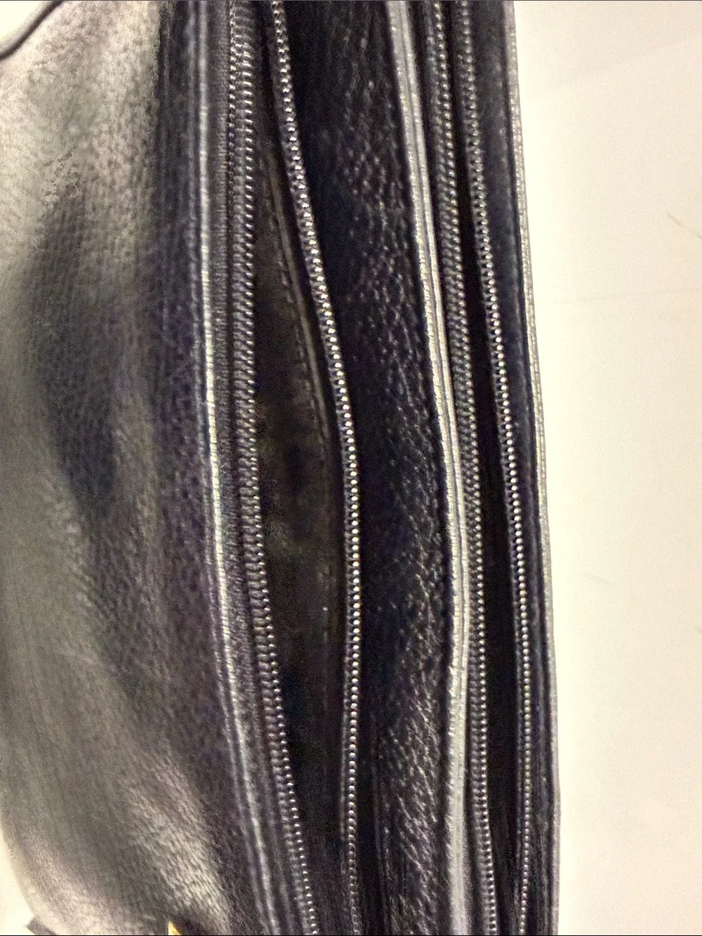 Susan Gail Navy Leather Shoulder Bag with Gold Accents